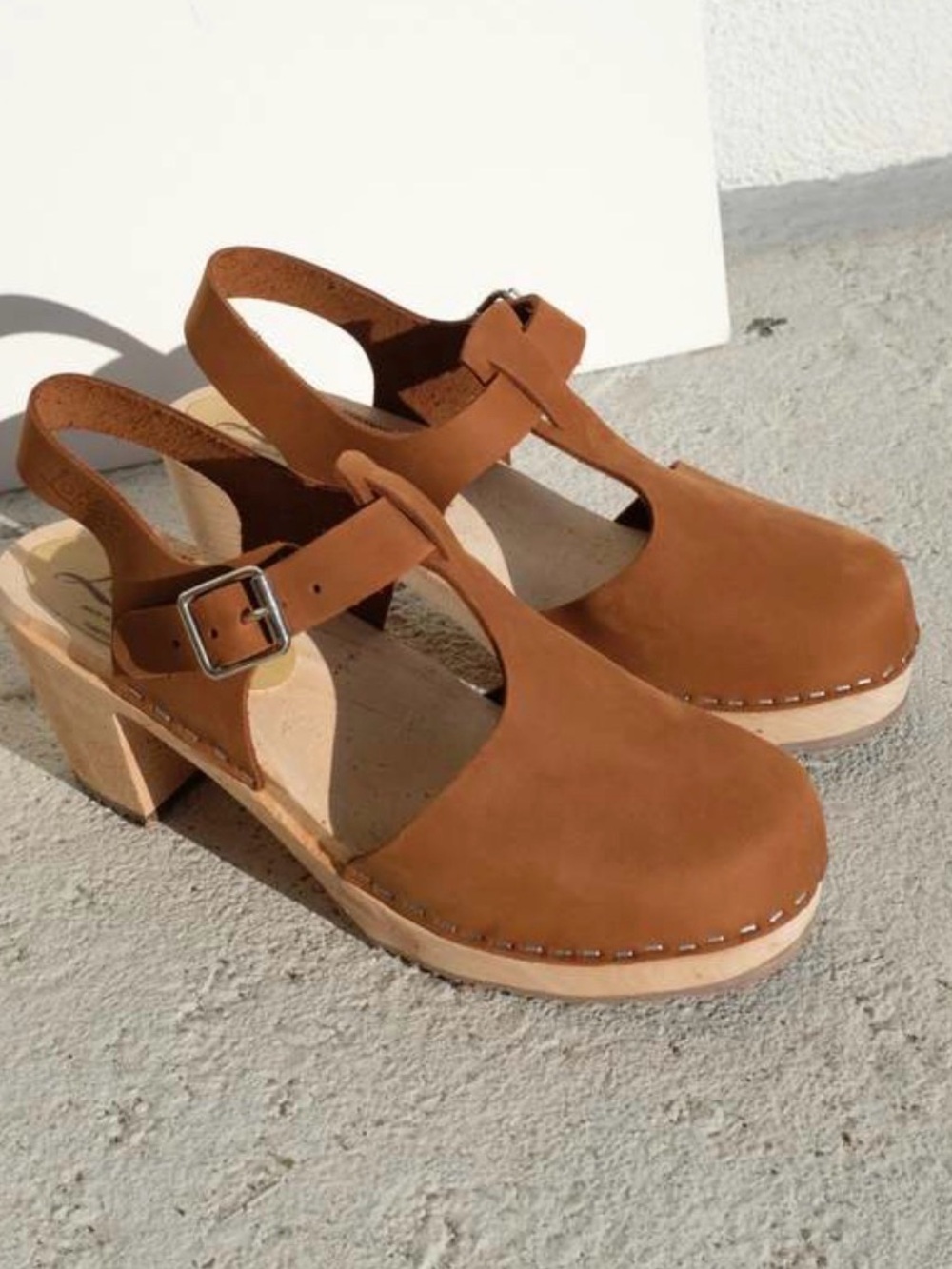 Lotta Highwood T Bar Clog Mary Jane Leather Wood